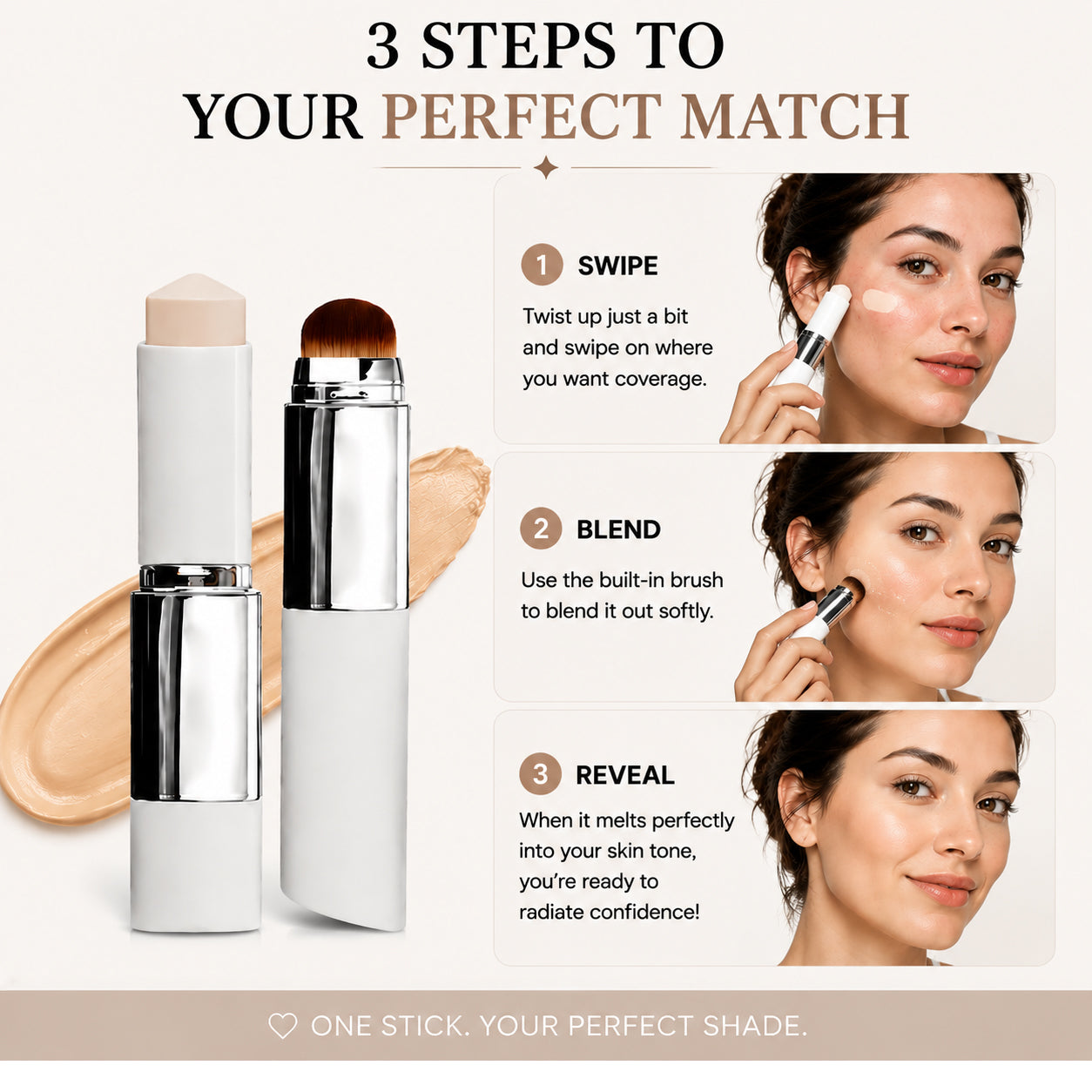 🎁 Buy 1 Get 1 FREE — Matches Your Skin Tone Instantly✨ LBMLBM Color-Changing Foundation Stick