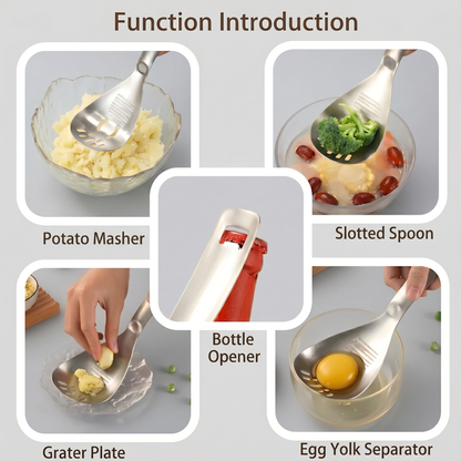 🥄Ultimate Multi-purpose Kitchen Spoon | Pro-Grade 304 Stainless Steel Grater, Masher, Pasta Server & More⭐