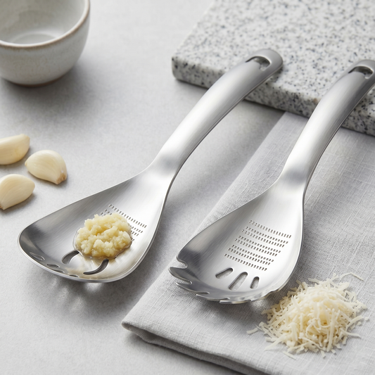 🥄Ultimate Multi-purpose Kitchen Spoon | Pro-Grade 304 Stainless Steel Grater, Masher, Pasta Server & More⭐