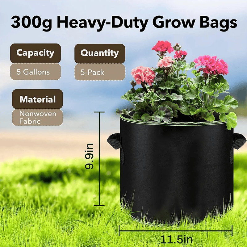 Eeveryvaven 5-Pack 5 Gallon Grow Bags