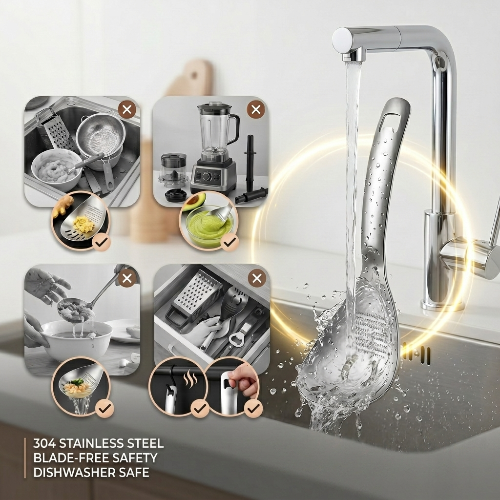 🥄Ultimate Multi-purpose Kitchen Spoon | Pro-Grade 304 Stainless Steel Grater, Masher, Pasta Server & More⭐